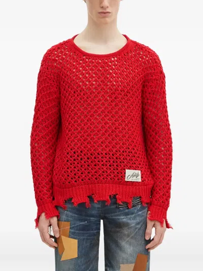 Andersson Bell Open-knit Frayed Sweater In Red