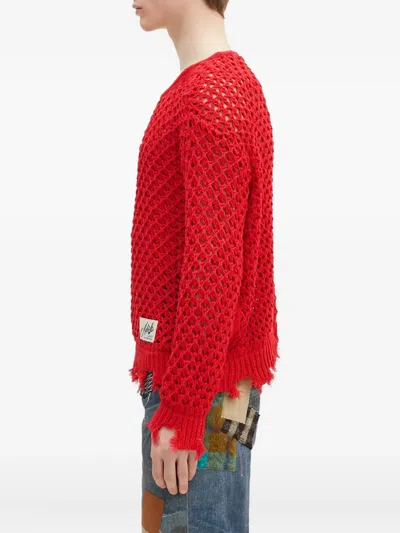 Andersson Bell Open-knit Frayed Sweater In Red