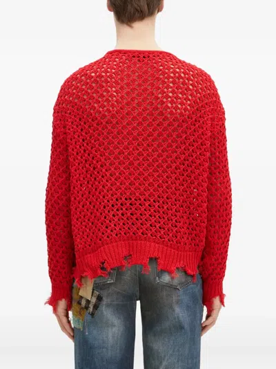 Andersson Bell Open-knit Frayed Sweater In Red