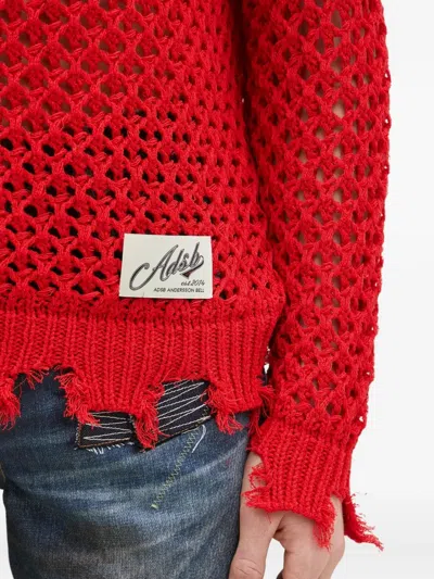 Andersson Bell Open-knit Frayed Sweater In Red