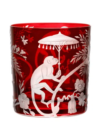 Artel Chinoiserie Monkey Etched Glass Tumblers (set Of Six) In Red