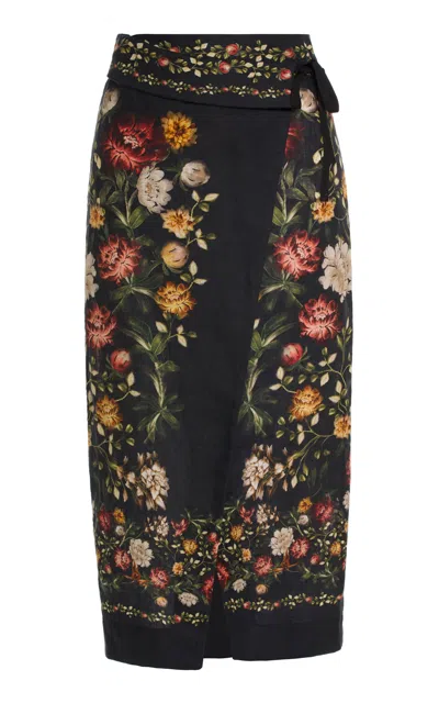 Agua By Agua Bendita Tierra Floral Linen Beach Cover-up In Black