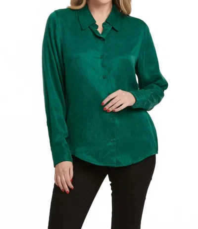Dear John Denim Birdie Button Front Long Sleeve Top In Deep Emerald In Green
