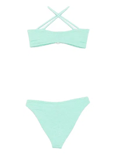 Hunza G Misty Crinkle Metallic Bikini In Blue