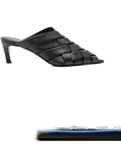Anine Bing 55mm Eve Woven Leather Mules In Black