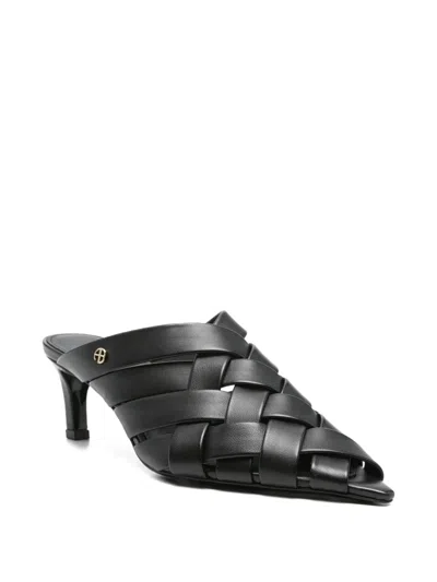Anine Bing 55mm Eve Woven Leather Mules In Black