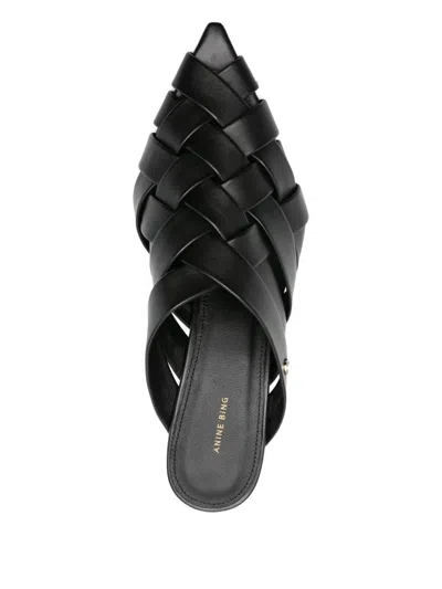 Anine Bing 55mm Eve Woven Leather Mules In Black