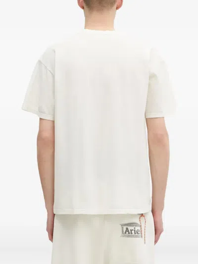Aries Distressed Print T-shirt In White
