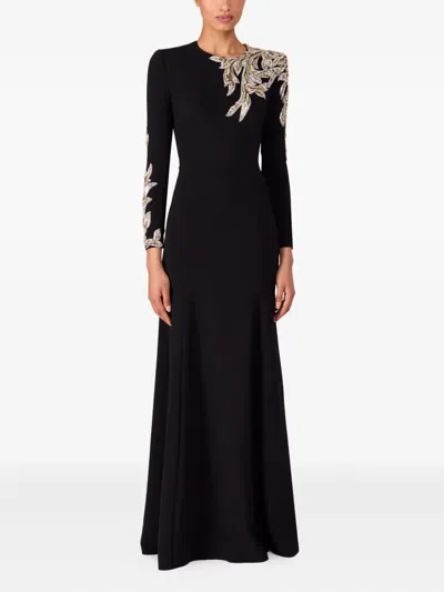 Jenny Packham Honor Beaded Leaf-embellished Gown In Black