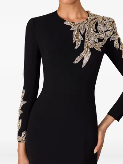Jenny Packham Honor Beaded Leaf-embellished Gown In Black