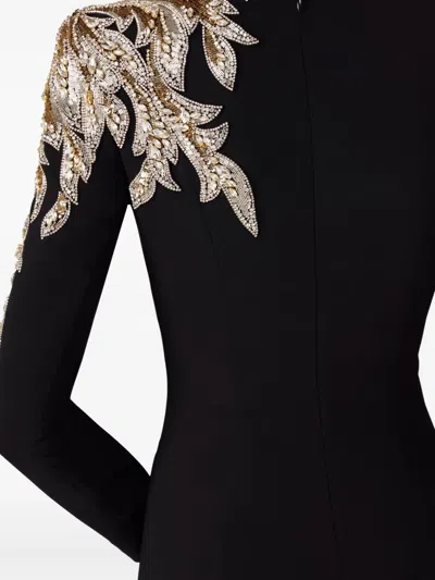 Jenny Packham Honor Beaded Leaf-embellished Gown In Black