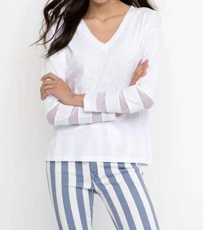 Lisa Todd Mesh Fest V-neck Long Sleeve Top In White