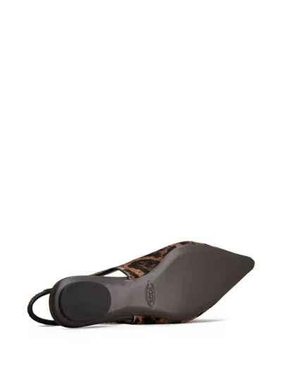 Tod's Embellished Leopard-print Calf Hair Slingback Flats In Animal Print