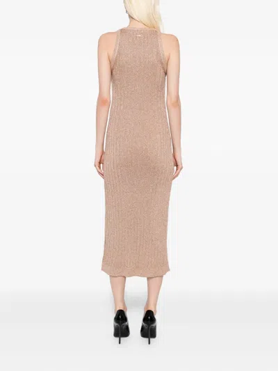 Tom Ford Metallic Rib Knit Sleeveless Midi Dress In Brown