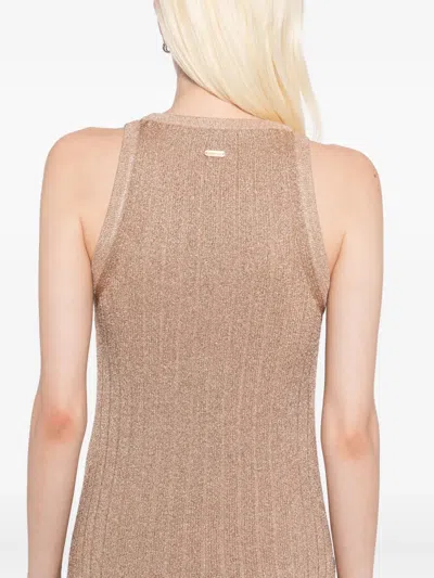 Tom Ford Metallic Rib Knit Sleeveless Midi Dress In Brown