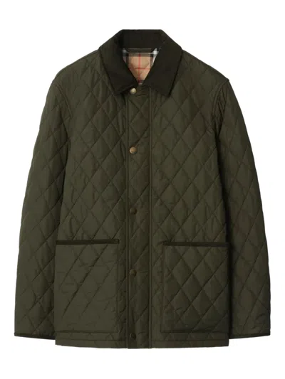 Burberry Padded Corduroy-trimmed Quilted Shell Jacket In Green