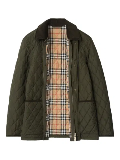 Burberry Padded Corduroy-trimmed Quilted Shell Jacket In Green