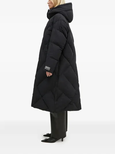 Kenzo Weave Long Down Coat In Black