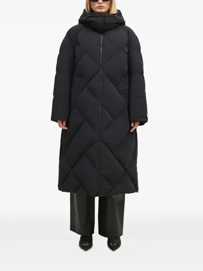 Kenzo Weave Long Down Coat In Black