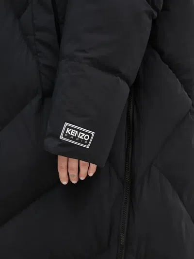 Kenzo Weave Long Down Coat In Black