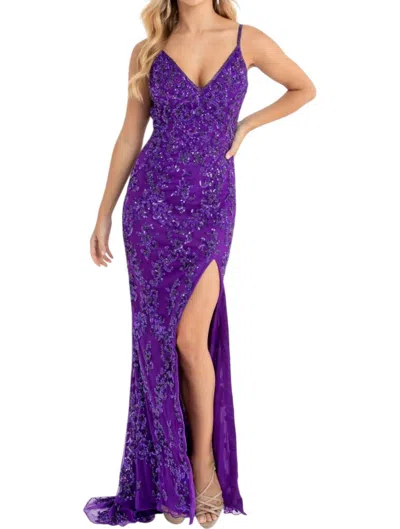 Primavera Fitted Body Sexy Back Prom Dress In Purple In Purple