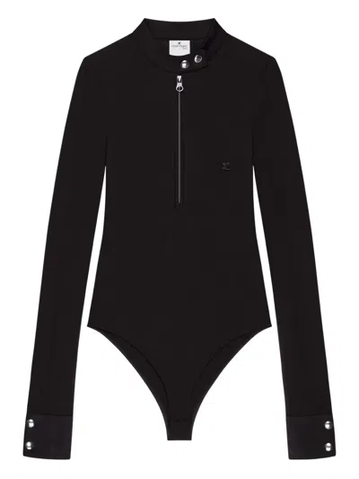 Courrèges Zip-up Long-sleeve Bodysuit In Black