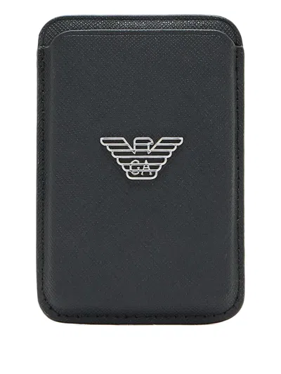 Emporio Armani Asv Regenerated Saffiano Magnetic Card Holder In Black
