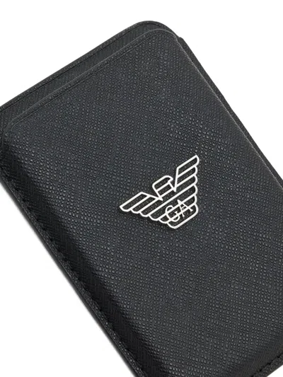 Emporio Armani Asv Regenerated Saffiano Magnetic Card Holder In Black