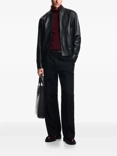 Emporio Armani Blouson In Aniline Nappa Lambskin In Black