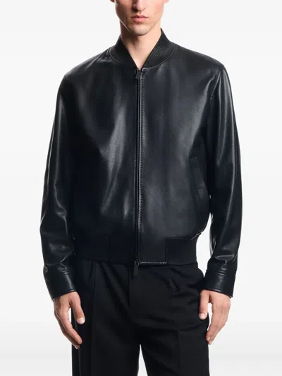 Emporio Armani Blouson In Aniline Nappa Lambskin In Black