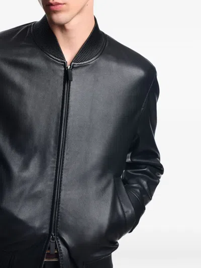 Emporio Armani Blouson In Aniline Nappa Lambskin In Black