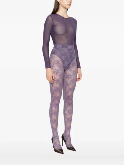 Alex Perry Sheer Mesh Bodysuit In Purple