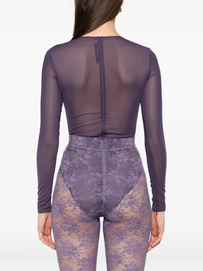 Alex Perry Sheer Mesh Bodysuit In Purple