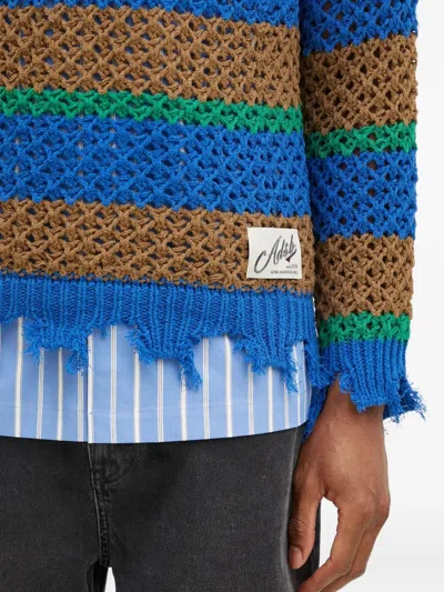 条纹磨损边下摆毛衣