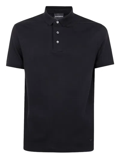 Emporio Armani Collared Polo Shirt In Textured Fabric In Black