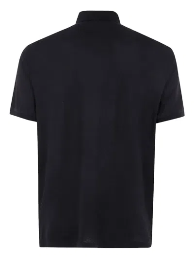 Emporio Armani Collared Polo Shirt In Textured Fabric In Black
