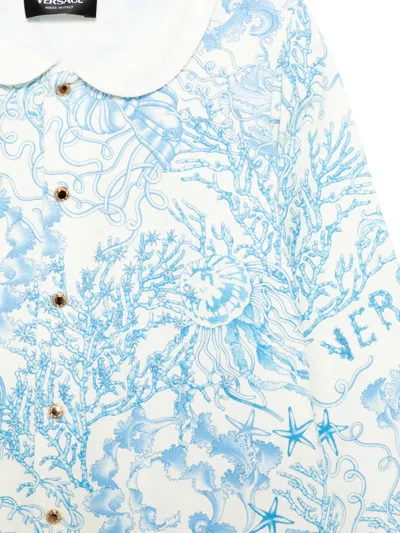 Versace Underwater Barocco Baby Sleepsuit Set In Blue
