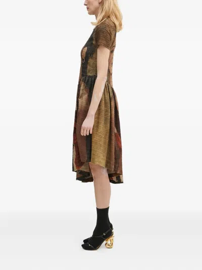 Andersson Bell Portrait-print Gathered Dress In Brown