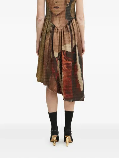 Andersson Bell Portrait-print Gathered Dress In Brown