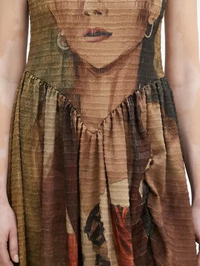 Andersson Bell Portrait-print Gathered Dress In Brown