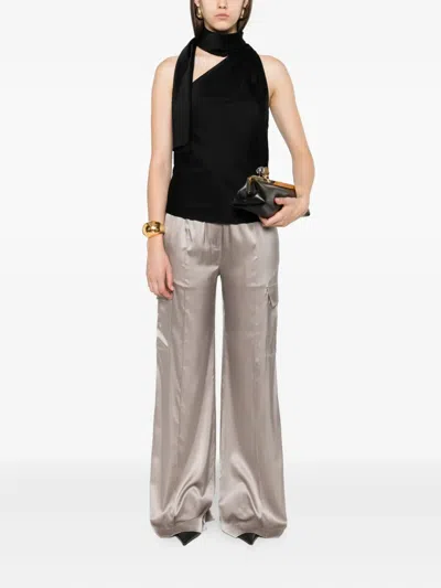 Tom Ford Cargo Pocket Drawstring Elastic Waistband Wide Leg Trousers In Neutral