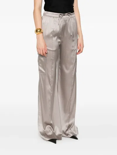 Tom Ford Cargo Pocket Drawstring Elastic Waistband Wide Leg Trousers In Neutral