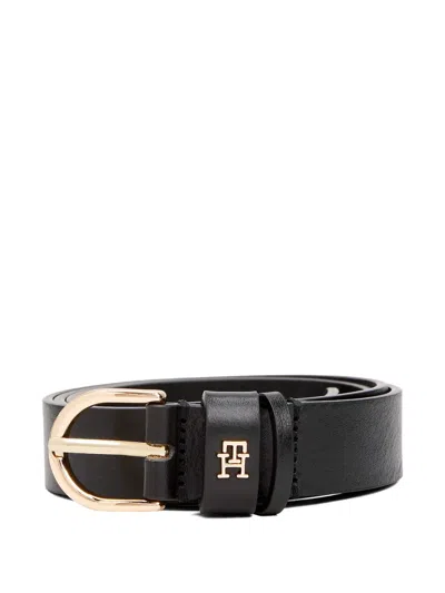 Tommy Hilfiger Logo-plaque Leather Belt In Black