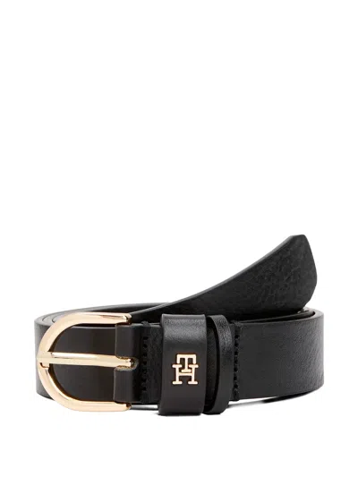Tommy Hilfiger Logo-plaque Leather Belt In Black