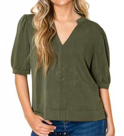 Wonderful & Young Puff Short Sleeve Top In Olive