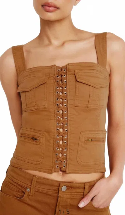 Good American Twill Lace Up Tank In Brown In Brown
