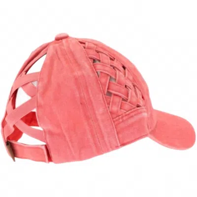 Cc Beanies Women's Woven Criss Cross Ponytail Cap In Coral