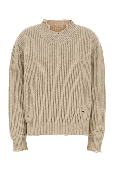 Mm6 Maison Margiela Sand Wool Blend Sweater In Neutral
