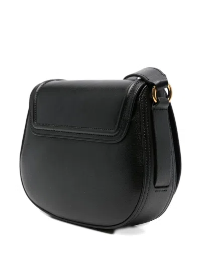 Chloé Grained Leather Shoulder Bag With Prominent Logo Detail In Black
