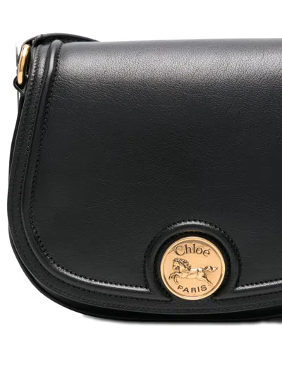 Chloé Grained Leather Shoulder Bag With Prominent Logo Detail In Black